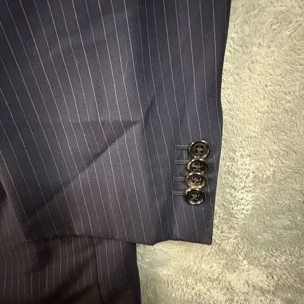 Ermenegildo Zegna Men's IT 54R (~46.5R) Navy Pinstripe 15 Milmil 15 Wool Coat